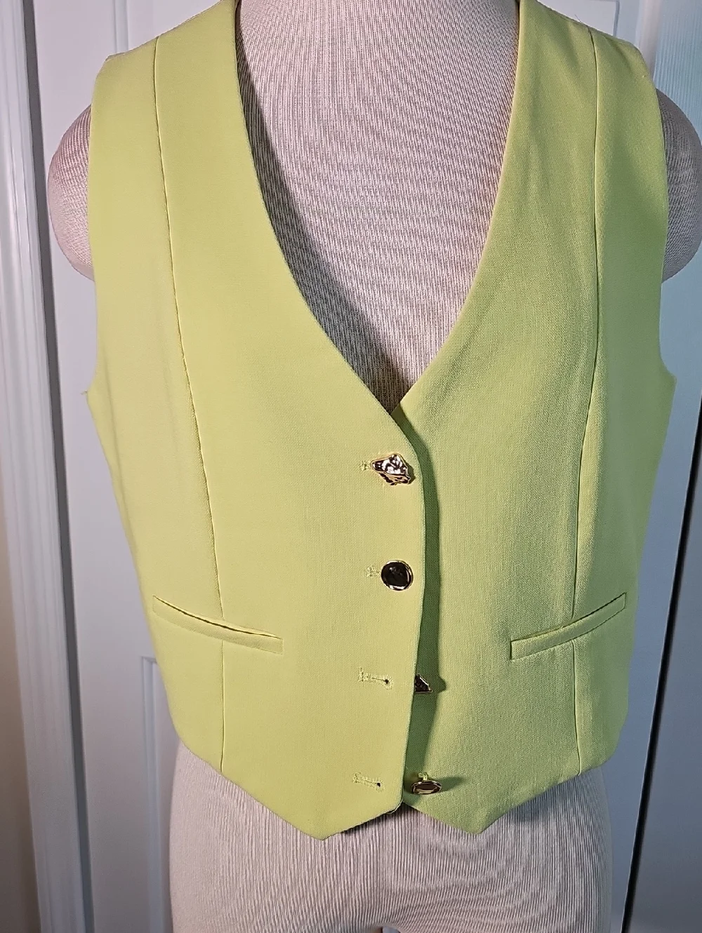 Christian Lacriox Lime Green Tailored Vest with Gold Buttons. NWOT. Sz Meduim
